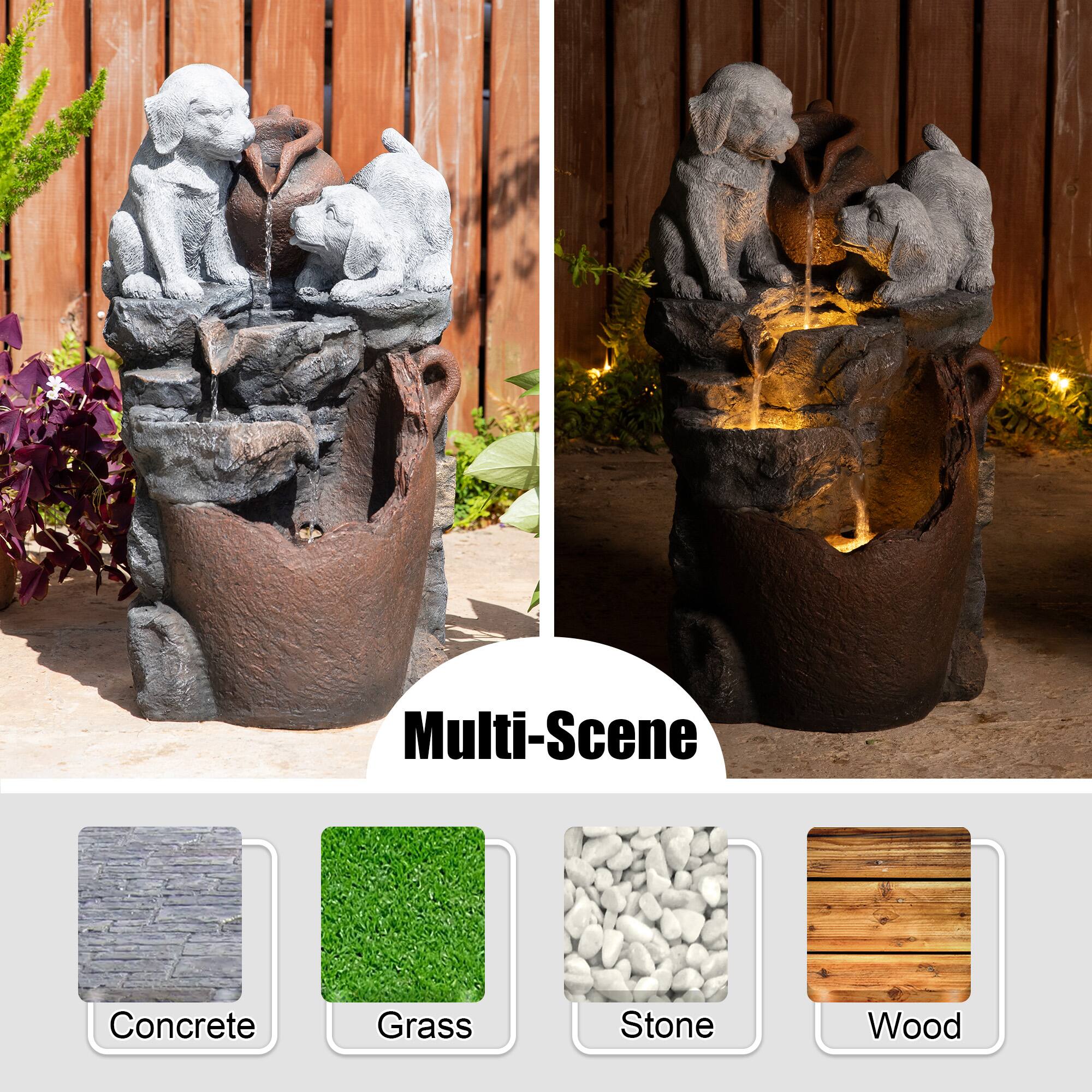 Glitzhome® 23.5" LED 4-Tier Dogs & Pot Outdoor Fountain